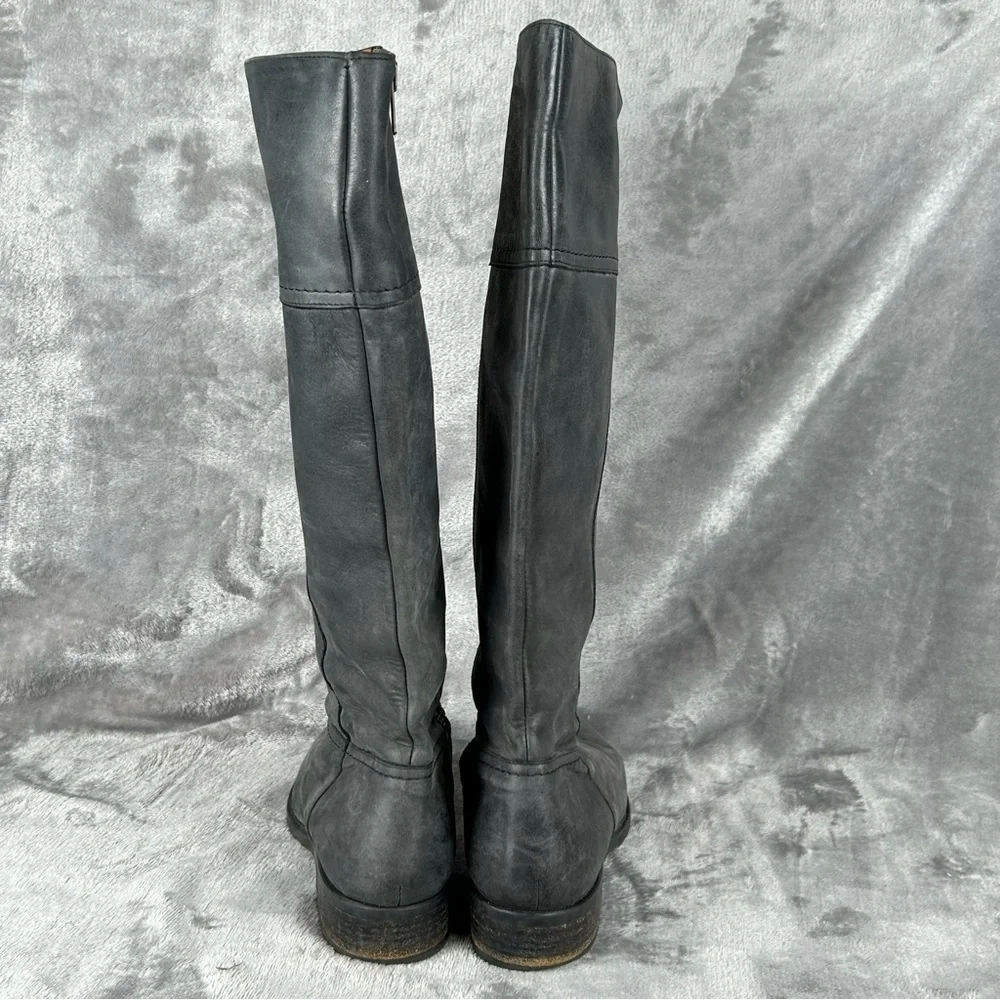 J Crew Leather Riding Boots Knee High Womens‎ 7 Charcoal Gray Soft Leather Italy